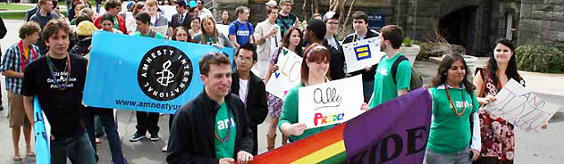 Attendees at a LGBTQ rally.