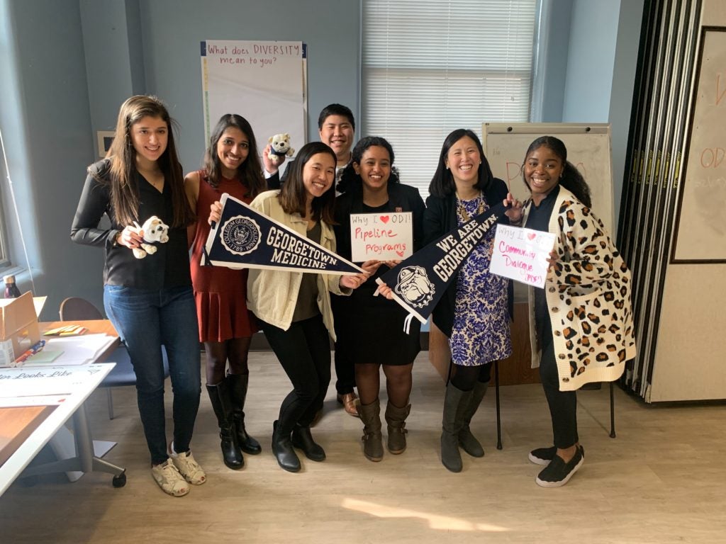 A group photo of the innovation associates with Dean Cheng. From the left, Sabrina Sawhney, Indulekha Thomas, Megan Hyunh, Samuel Chan (Strategy Coordinator, ODI), Saniya Rao (Communications and Outreach Coordinator, ODI), Dean Cheng and Ogechi Nwaopara. 