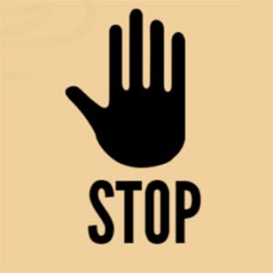 Shape of a hand with the word stop